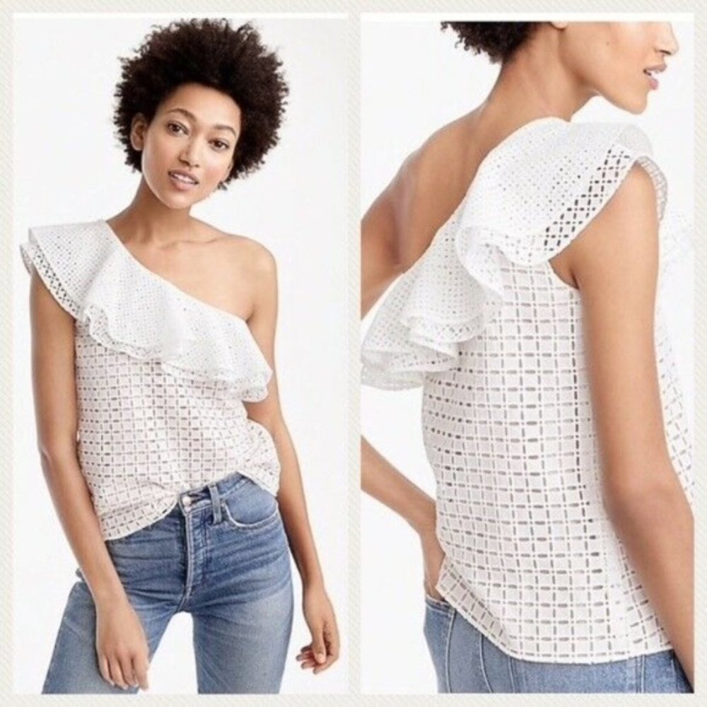 J. Crew One-Shoulder Ruffle Eyelet Top NEW, size 2